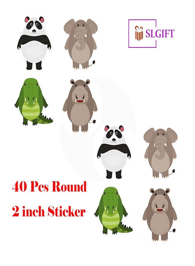 SLGIFT Vinyl Cute Animal Theme Sticker, Self-Adhesive Vinyl Stickers, 40 Pieces, 2 x 2 Inches Round Sticker, 4 Unique Designs, R140 - Image 4